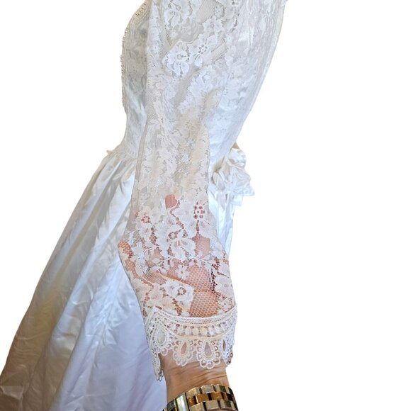 Jessica Mcclintock 90s White Wedding Dress Lace Embellished Long Sleeve Size 7/8 - Picture 4 of 16
